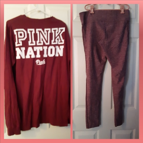 VS Pink Campus Tee & Leggings Set lg/med EUC - Picture 2 of 2